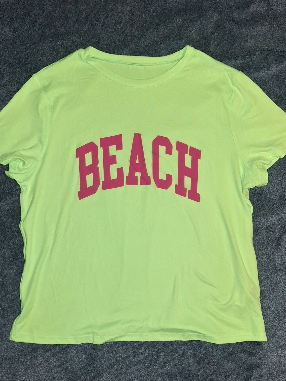 SHEIN Neon Lime 'BEACH' Graphic Tee with Pink Lettering